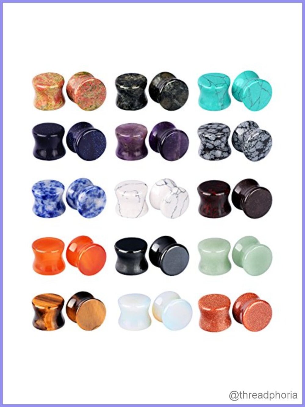30pc Stone Ear Gauges Plugs Saddle 3mm-20mm Body Jewelry Piercing
